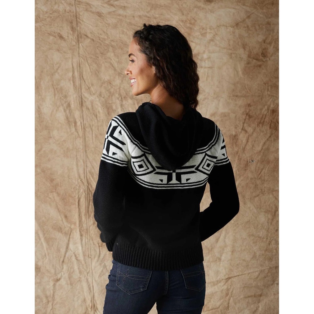 Normal Brand Fair Isle Surplice Hoodie Black White Sweater Cotton Women's Med - Picture 2 of 9